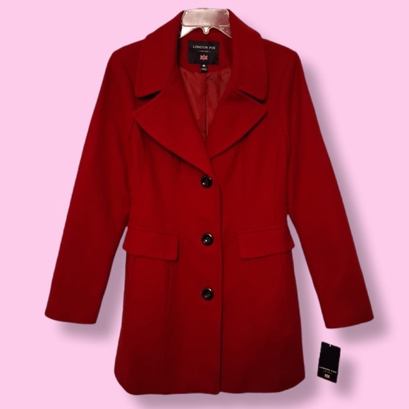 LONDON FOG Red Peacoat NWT Women's Medium Wool Coat Single-Breasted Jacket New - Picture 2 of 15